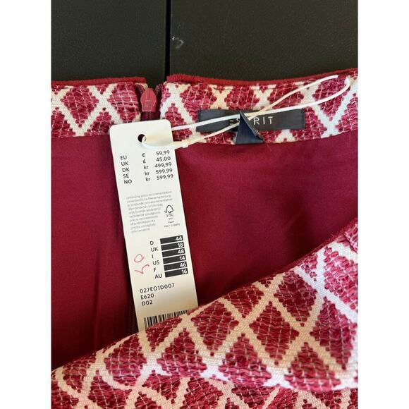 Esprit Skirt Red Straight Diamond Print Knee Length Casual Work Size 14 NEW - Picture 5 of 7